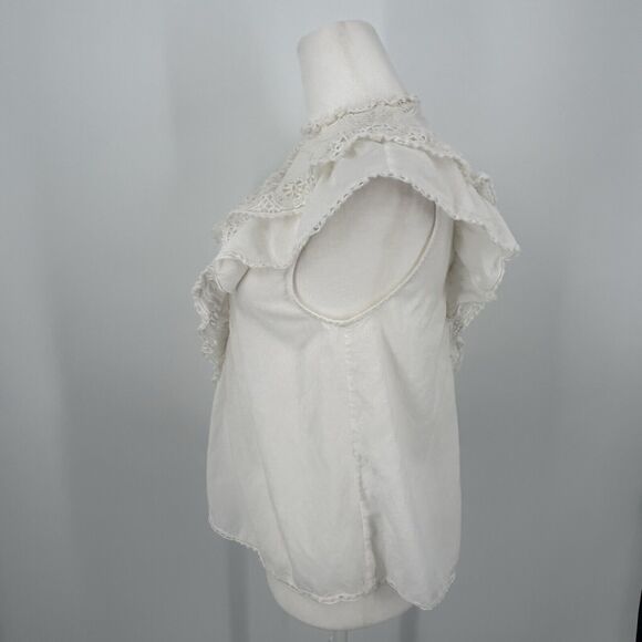 Ulla Johnson Deia Cotton Blouse Womens 2 Sleeveless Macrame Fringe Lace Detail - Picture 6 of 12